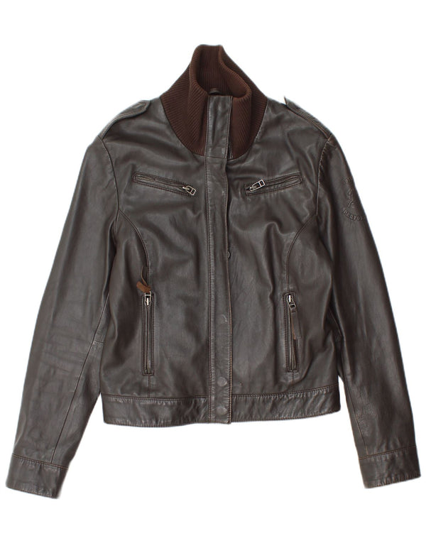 Giacca in pelle da donna vintage UK 12 in pelle marrone medio