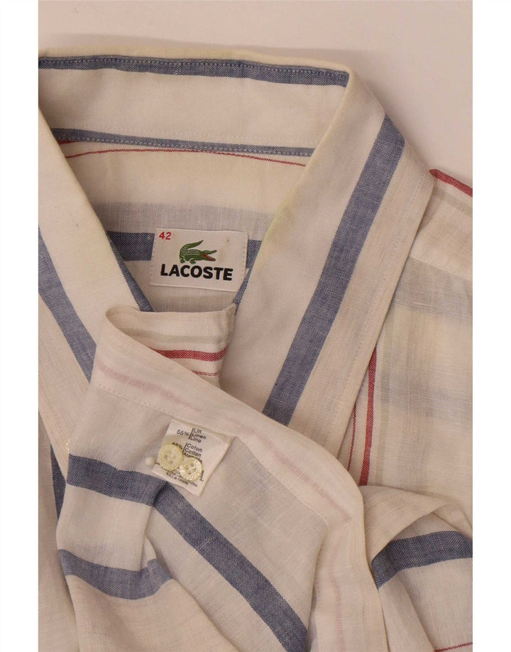 Camicia a maniche corte da uomo Lacoste taglia 42 grande lino a righe bianche