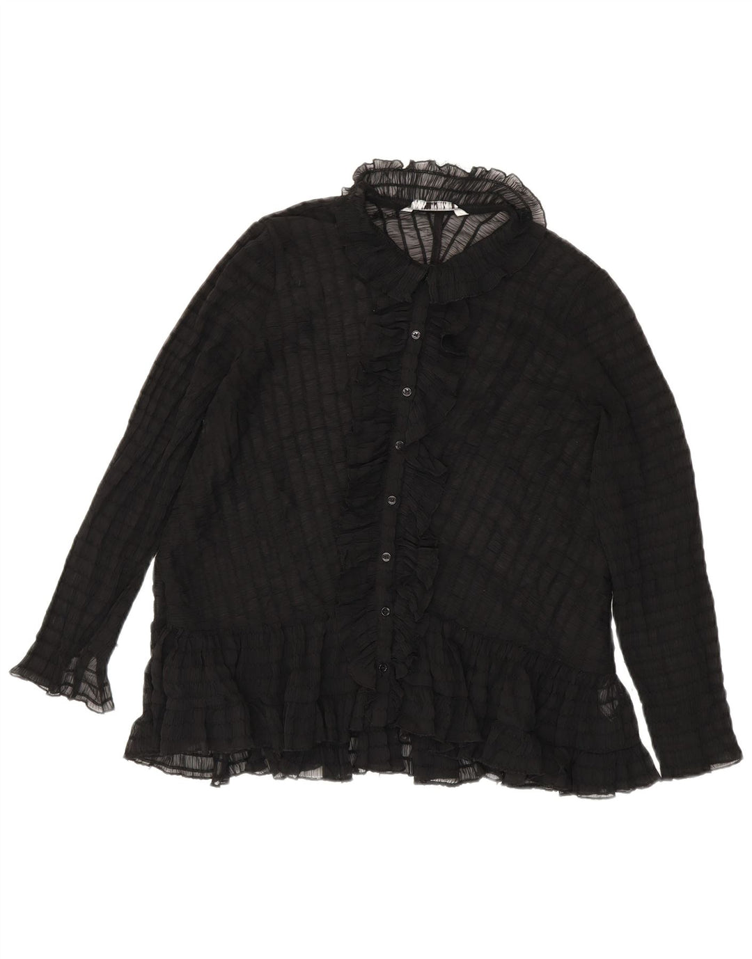 Camicetta da donna Zara con volant trasparente sul davanti, taglia UK 14, media, nera