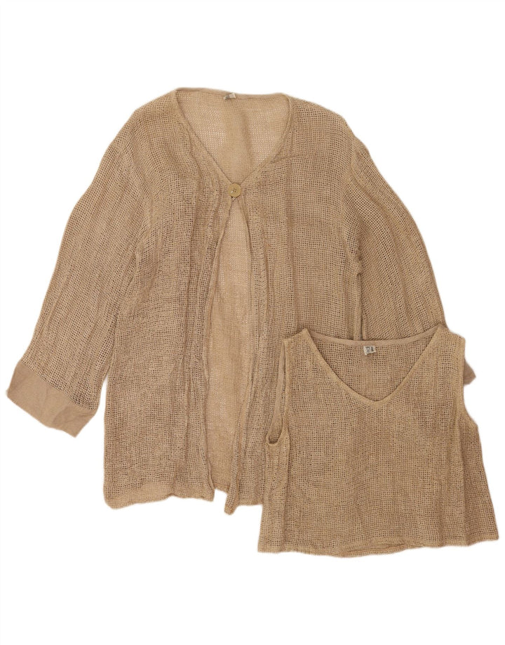 Set da donna vintage trasparente a 1 bottone, 2 pezzi, UK 12, beige medio