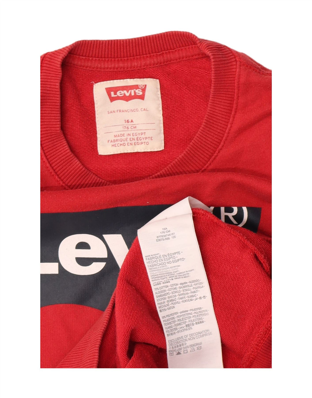 Felpa grafica da ragazzo Levi's 15-16 anni in cotone rosso