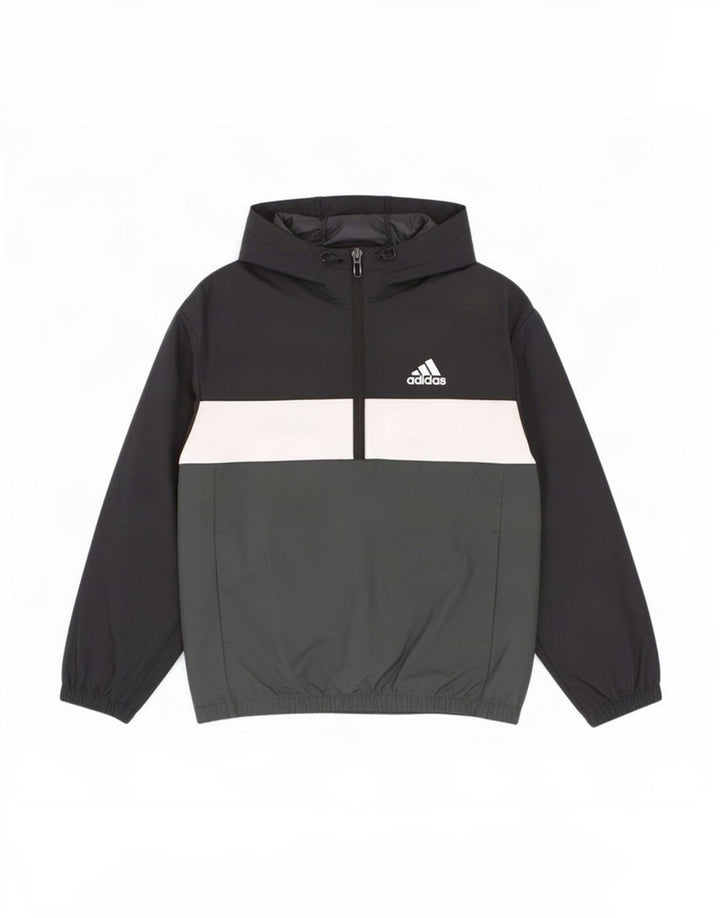 Giacca antipioggia Adidas da ragazzo con cappuccio e pullover 7-8 anni, color block nero