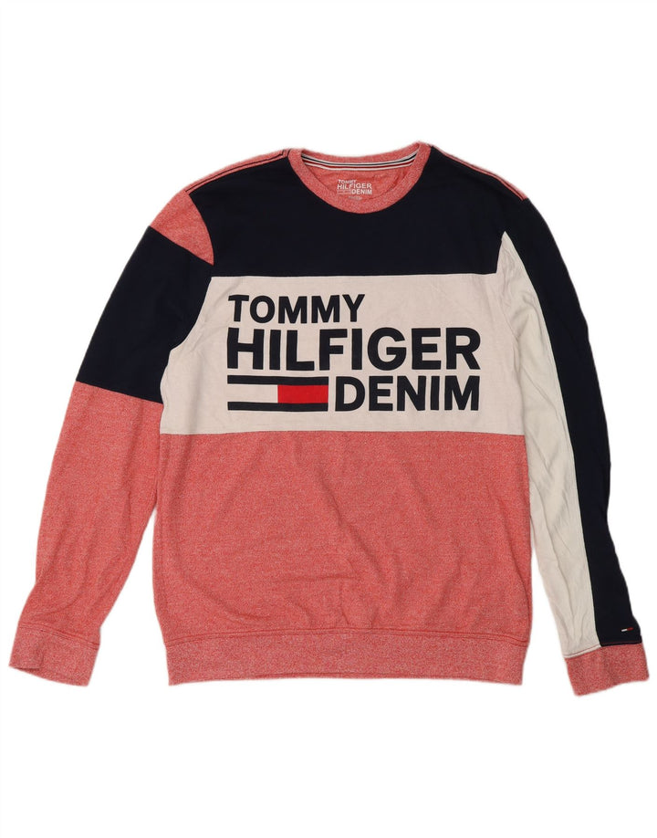 TOMMY HILFIGER Felpa da donna Maglione UK 14 Medium Red Colourblock
