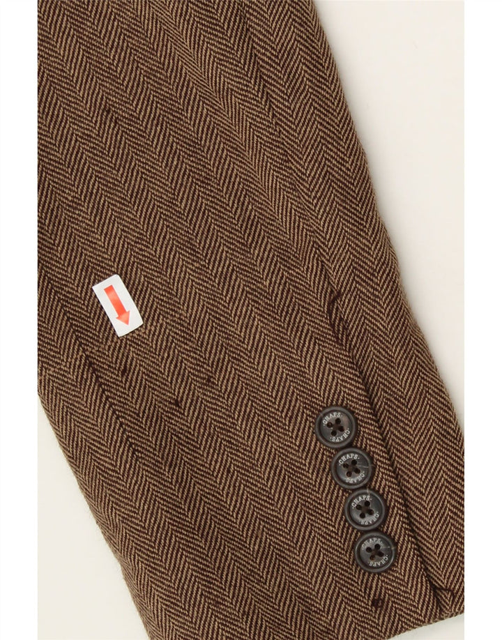 CHAPS Womens 4 Button Blazer Jacket US 8 Medium Brown Herringbone Wool Vintage Chaps and Second-Hand Chaps from Messina Hembry 