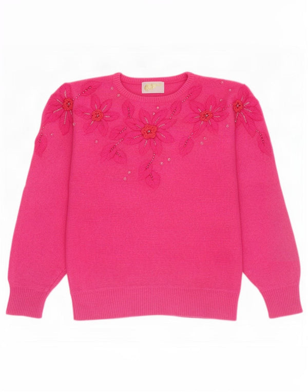 Maglione da donna con scollo a barca Rosalita UK 16 Grande motivo floreale rosa