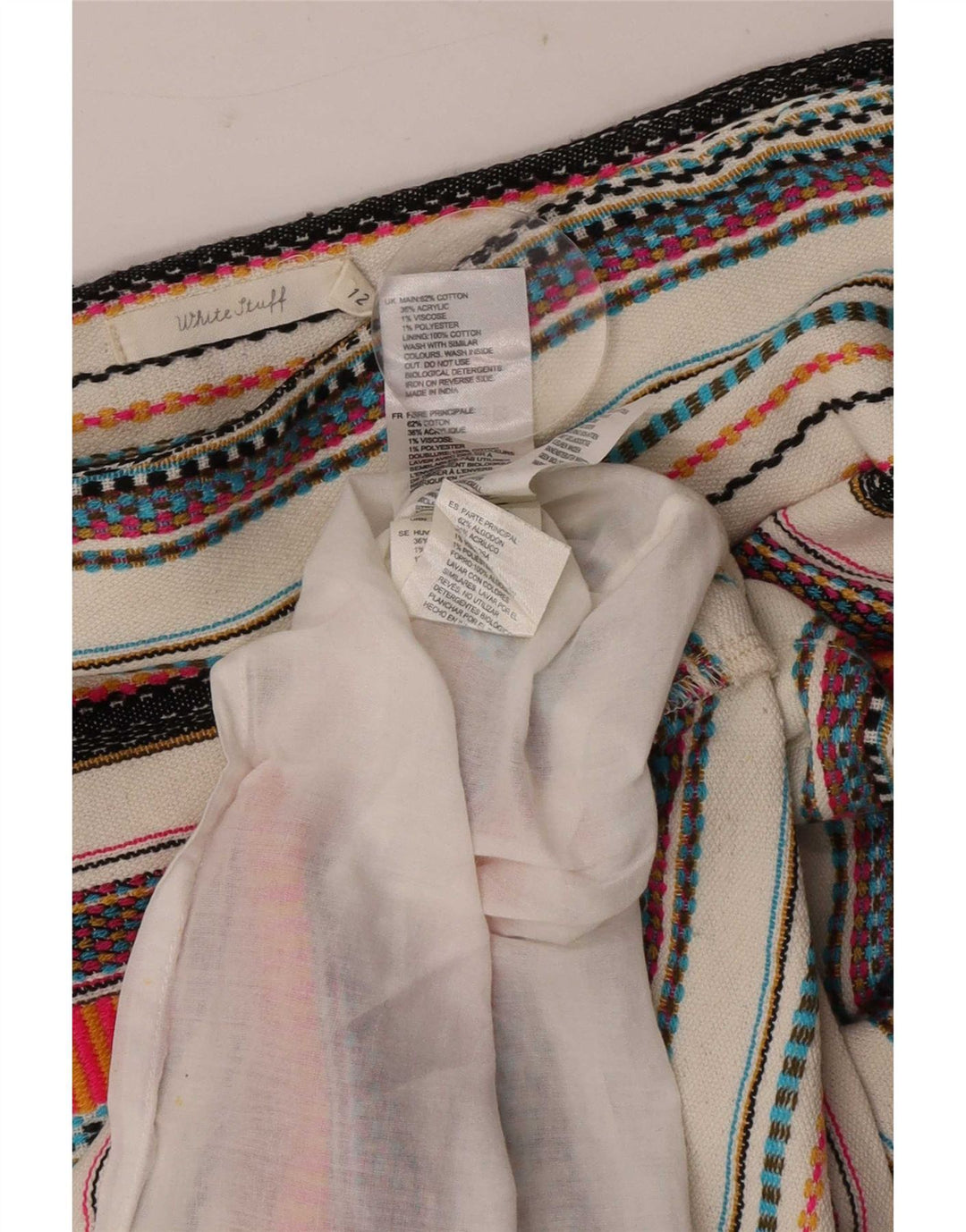 Minigonna da donna White Stuff UK 12 media W32 cotone a righe multicolore