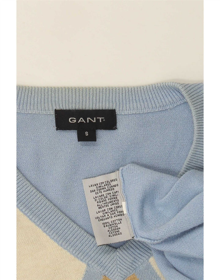 Gant Maglione da uomo con scollo a V piccolo cotone blu a rombi/diamante