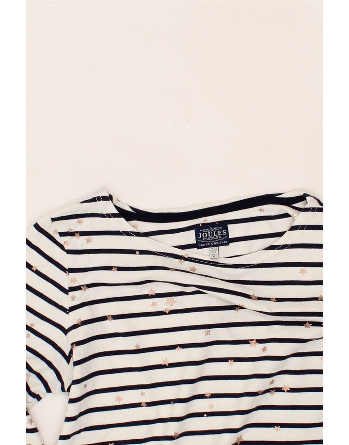 JOULES Womens Abstract Pattern Top Long Sleeve UK 12 Medium White Striped Vintage Joules and Second-Hand Joules from Messina Hembry 