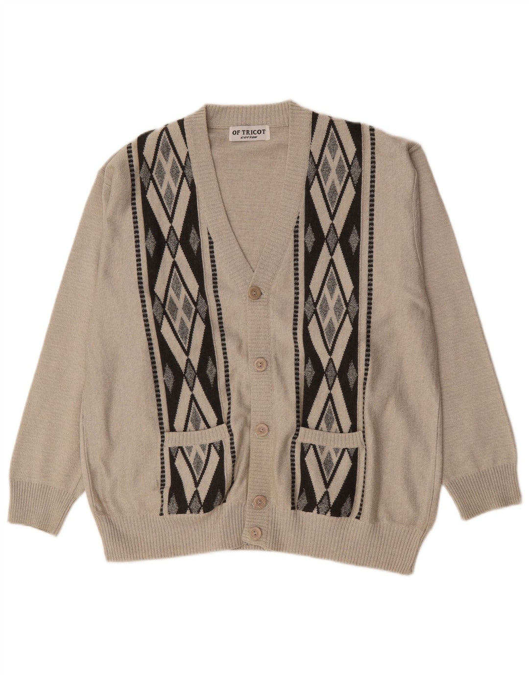 Maglione cardigan da uomo vintage XL grigio a rombi/cotone diamante