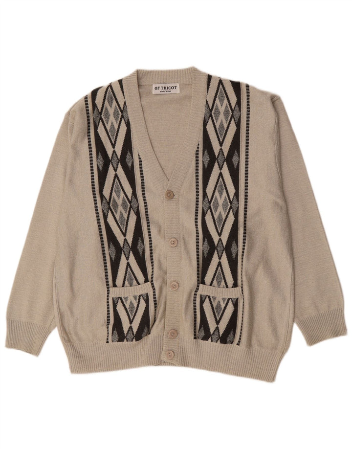 Maglione cardigan da uomo vintage XL grigio a rombi/cotone diamante