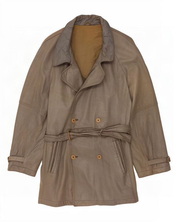 Cappotto in pelle doppiopetto vintage da uomo UK 40 grande classico grigio