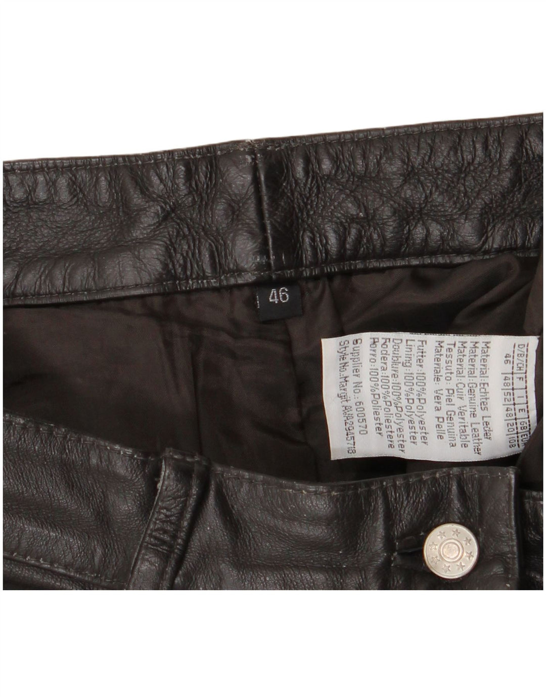 Pantaloni dritti in pelle da donna vintage IT 46 Large W34 L30 in pelle nera