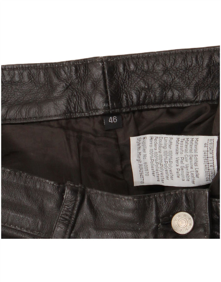 Pantaloni dritti in pelle da donna vintage IT 46 Large W34 L30 in pelle nera