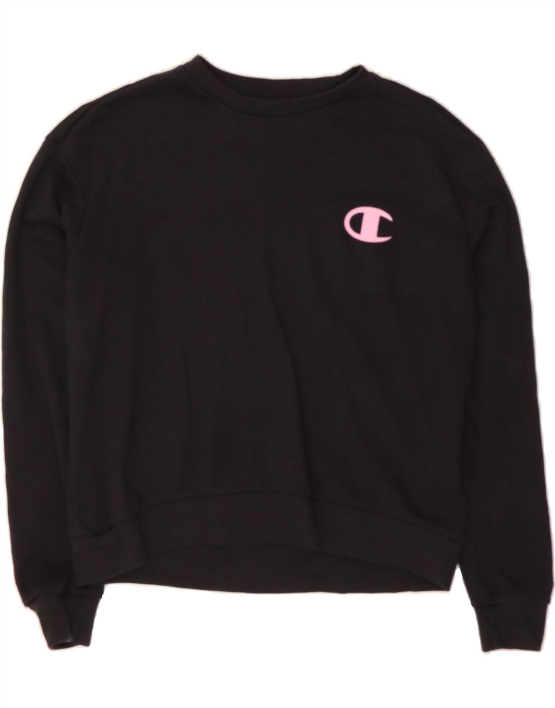 CHAMPION Womens Crop Sweatshirt Jumper UK 14 Medium Black Cotton Vintage Champion and Second-Hand Champion from Messina Hembry 