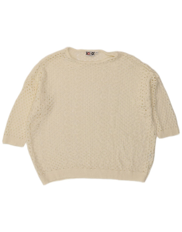 Vintage Womens 1/2 Sleeve Boat Neck Jumper Sweater UK 10 Small White