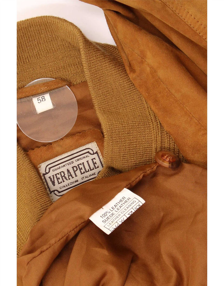 Giubbotto bomber vintage in pelle scamosciata da uomo IT 58 4XL Retro in pelle marrone