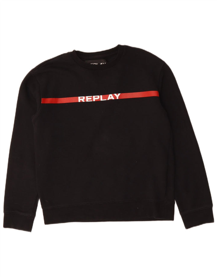Felpa grafica da uomo Replay, maglione, cotone nero medio