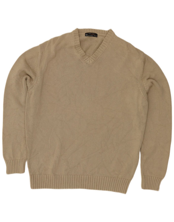 Maglione ZARA da uomo con scollo a V XL in cotone beige