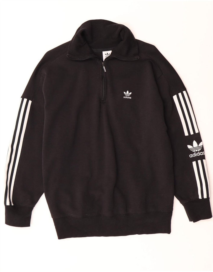 Felpa da donna oversize con collo con zip ADIDAS, maglione UK 16 grande nero