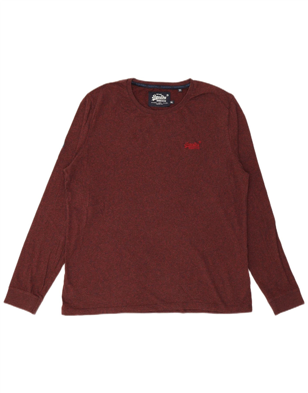 Top da uomo a maniche lunghe SUPERDRY 3XL in cotone bordeaux