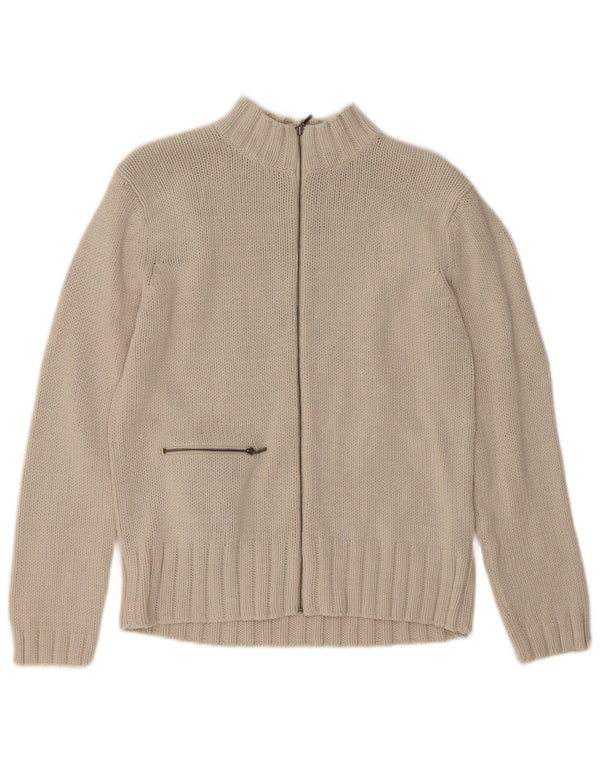 Maglione cardigan con zip intera da donna Marks & Spencer UK 10 piccolo cotone beige