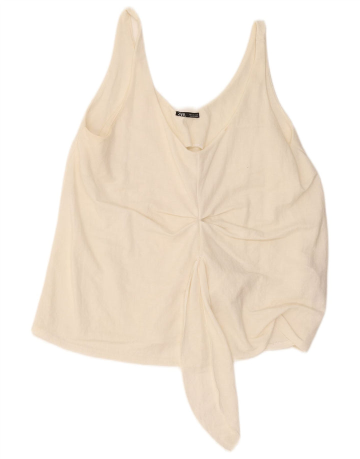 Top corto senza maniche da donna Zara UK 12 viscosa bianco sporco medio