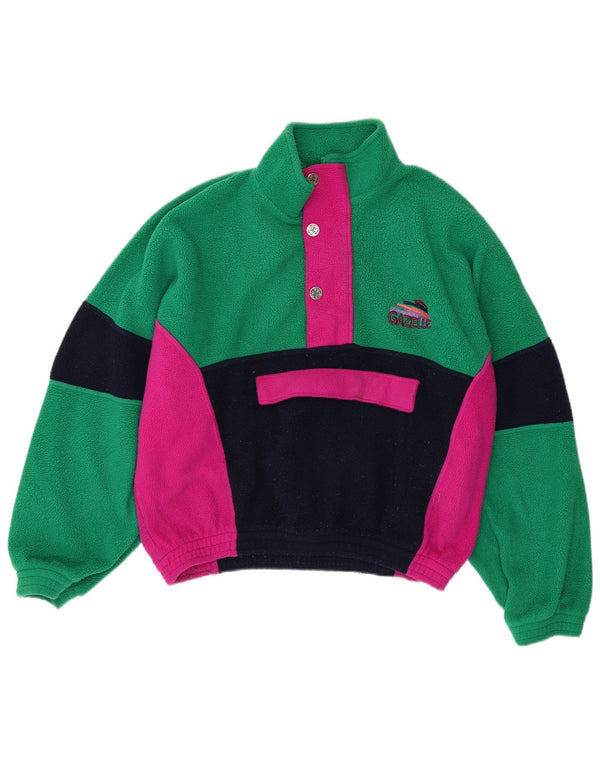 Gazelle Womens Button Neck Fleece Jumper UK 22 2XL Green Colourblock