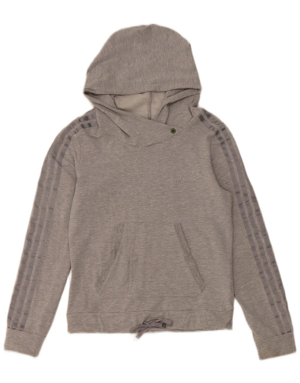Felpa con cappuccio da donna Adidas UK 12 cotone grigio medio