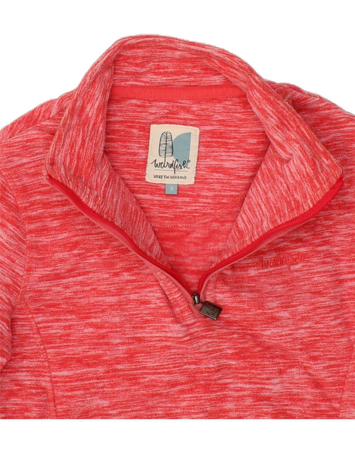 WEIRD FISH Womens Zip Neck Fleece Jumper UK 8 Small Red Striped Polyester Vintage Weird Fish and Second-Hand Weird Fish from Messina Hembry 