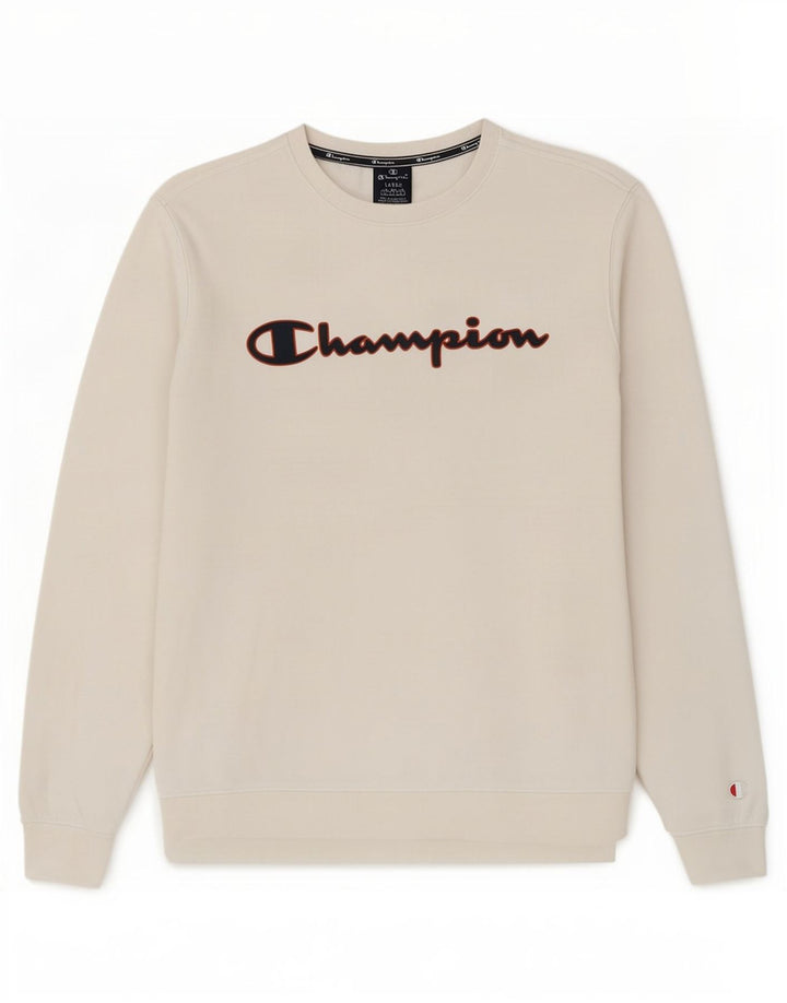 Felpa grafica da uomo Champion, maglione grande, cotone bianco