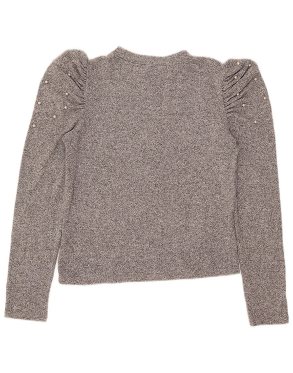 Zara Womens Crop Top Long Sleeve UK 14 Large Grey Flecked Viscose