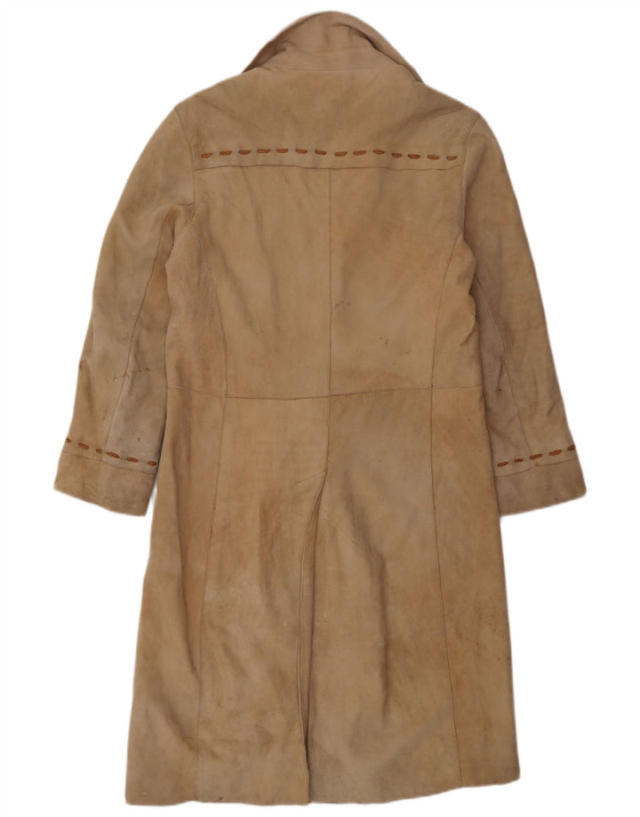 Cappotto in pelle scamosciata da donna vintage UK 12 Pelle beige media