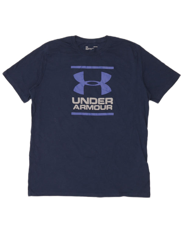 T-shirt grafica da uomo Under Armour Top Large in cotone blu navy