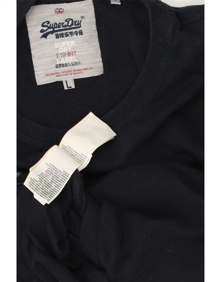 Top grafico da uomo Superdry a maniche lunghe in cotone blu navy grande