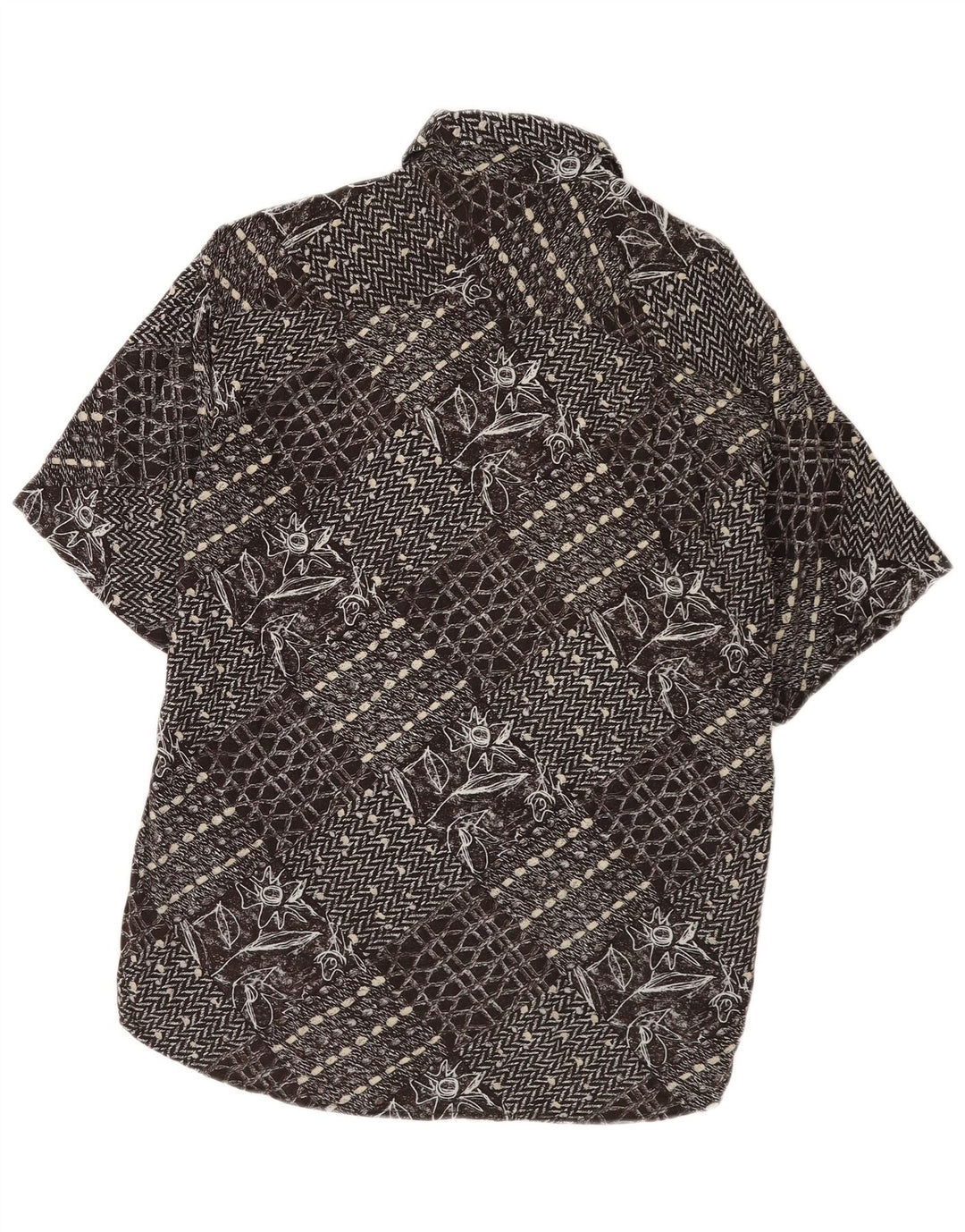 Camicia vintage da uomo a maniche corte patchwork nero medio