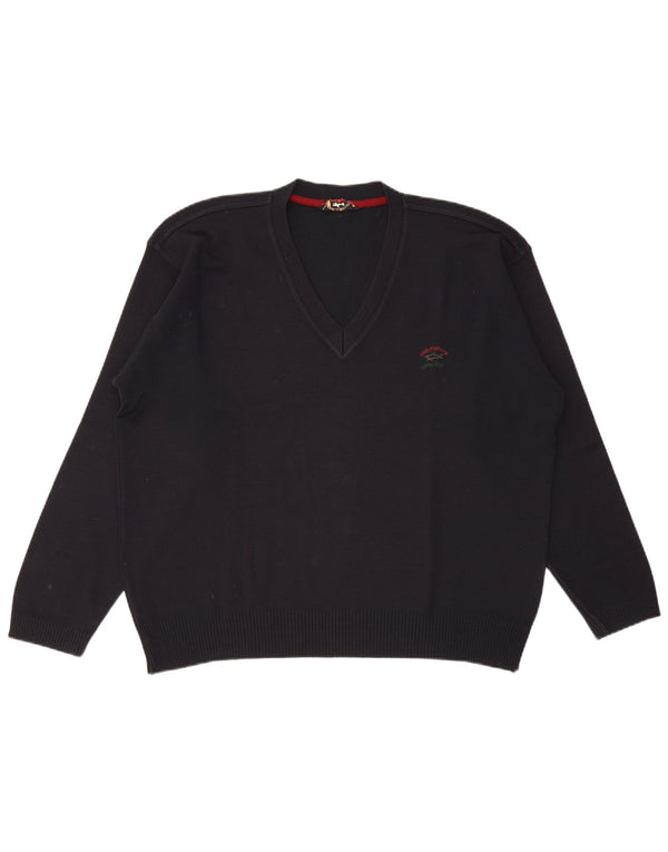 Paul & Shark Mens Yachting V-Neck Jumper Sweater Large Navy Blue Wool