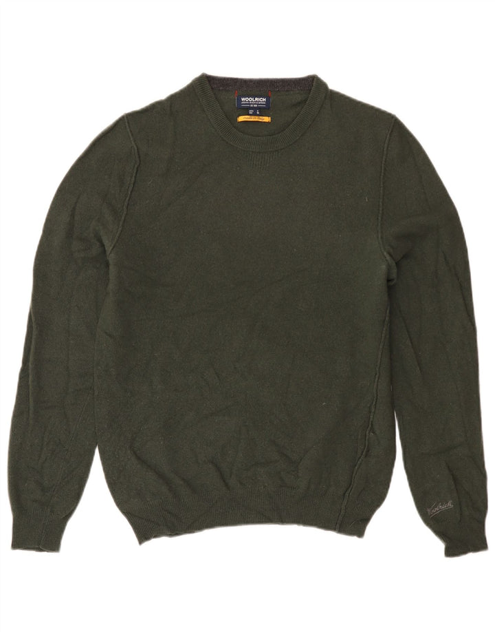 WOOLRICH Maglione girocollo da donna UK 14 Lana kaki media