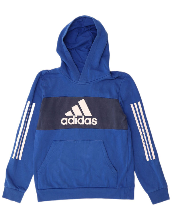 Felpa con cappuccio grafica Adidas da ragazzo 13-14 anni in cotone color block blu