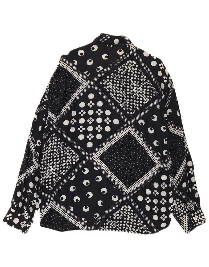 Camicia vintage da uomo XL in viscosa geometrica nera