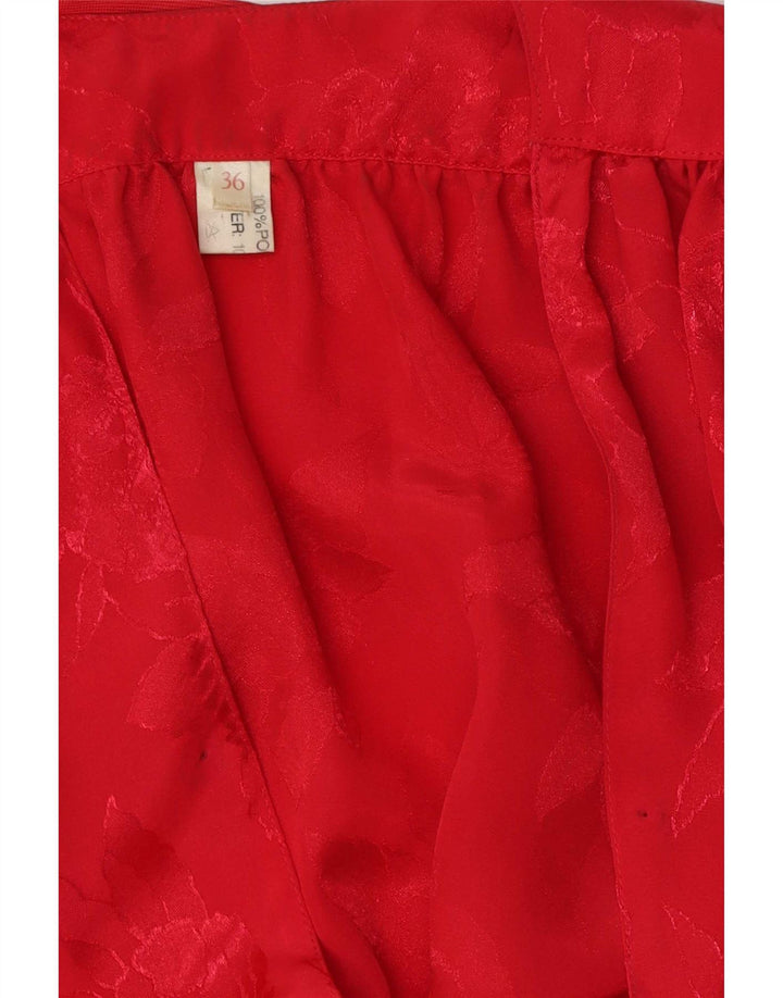 Camicetta vintage da donna con maniche a 3/4 Top EU 36 Piccolo poliestere floreale rosso