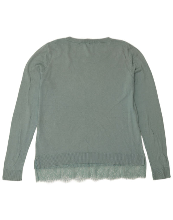 Maglione maglione con scollo a barca da donna Oasis UK 14 cotone turchese medio