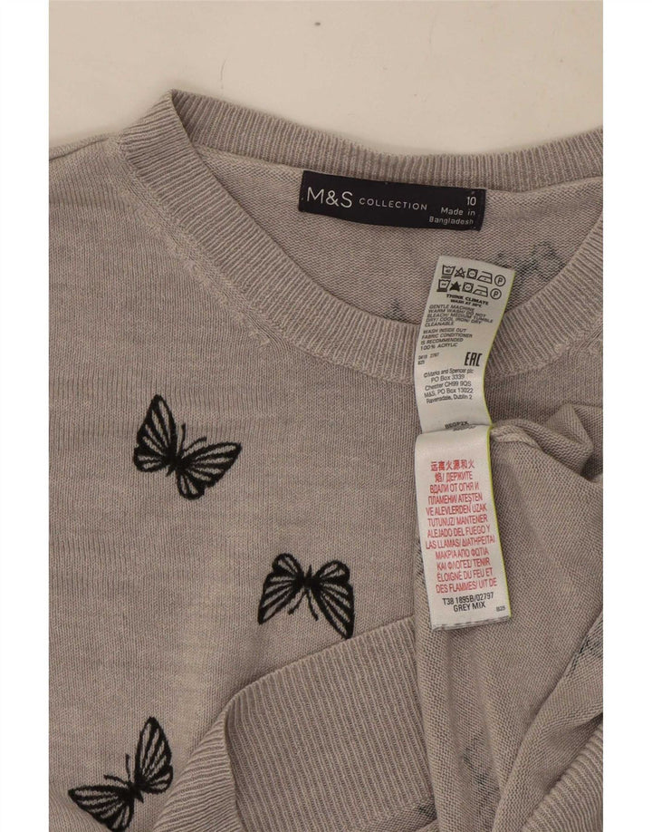 Maglione maglione con scollo a barca da donna Marks & Spencer UK 10 piccola farfalla grigia