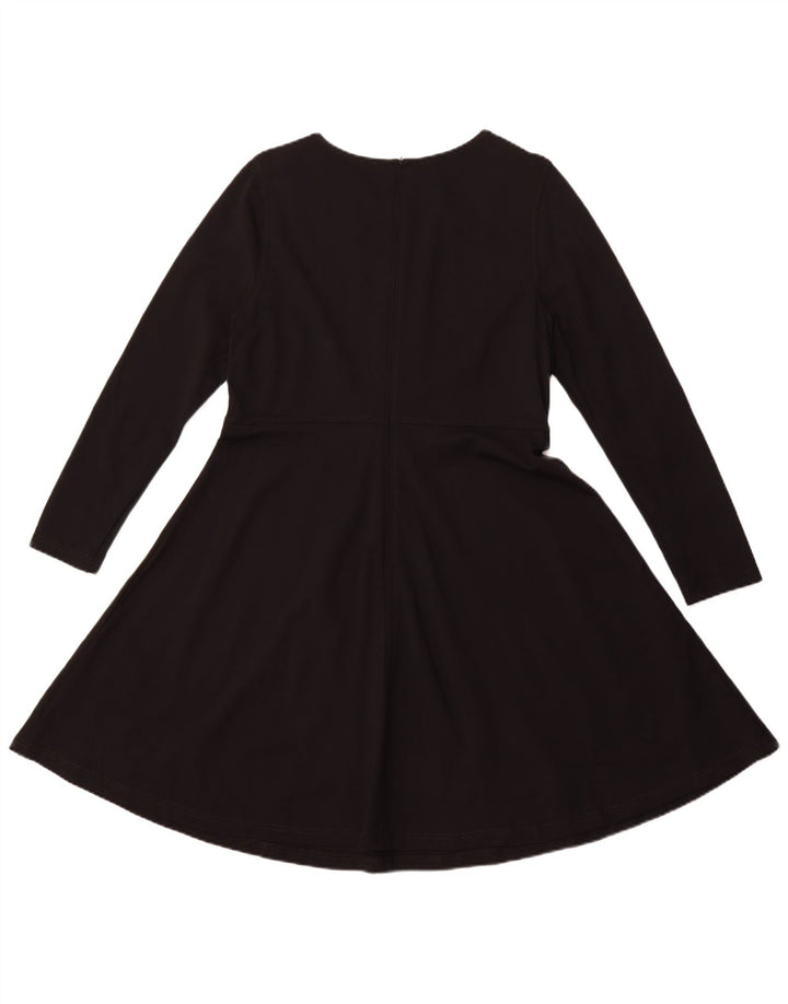 MARKS & SPENCER Abito a trapezio da donna a maniche lunghe UK 16 Grande viscosa nera
