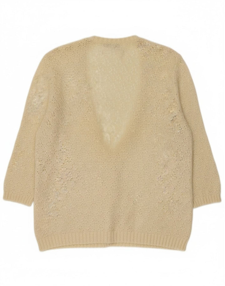 Maglione cardigan vintage da donna con maniche a 3/4 IT 44 Viscosa beige medio