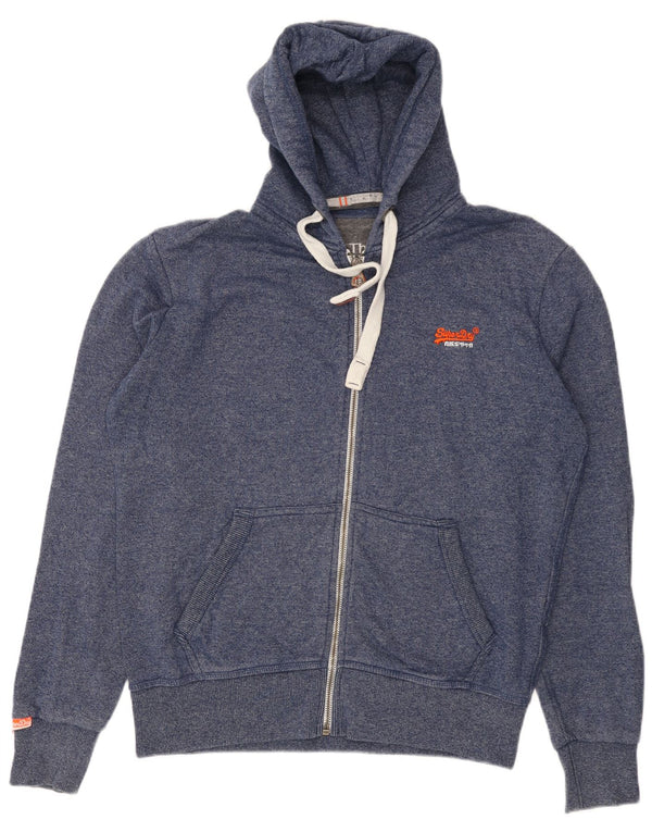 Maglione con cappuccio e zip da uomo SUPERDRY XL in cotone screziato blu navy