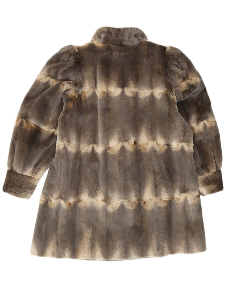 Cappotto di pelliccia vintage da donna UK 14 grande pelle a righe grigie