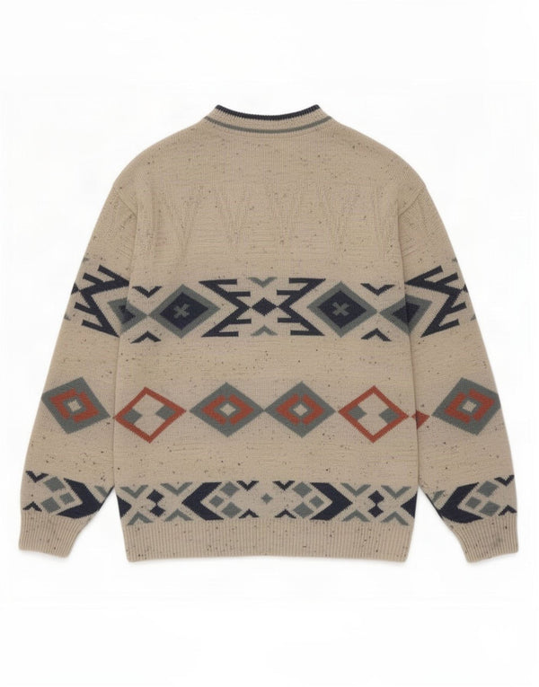 Maglione maglione girocollo da uomo Marks & Spencer beige medio geometrico