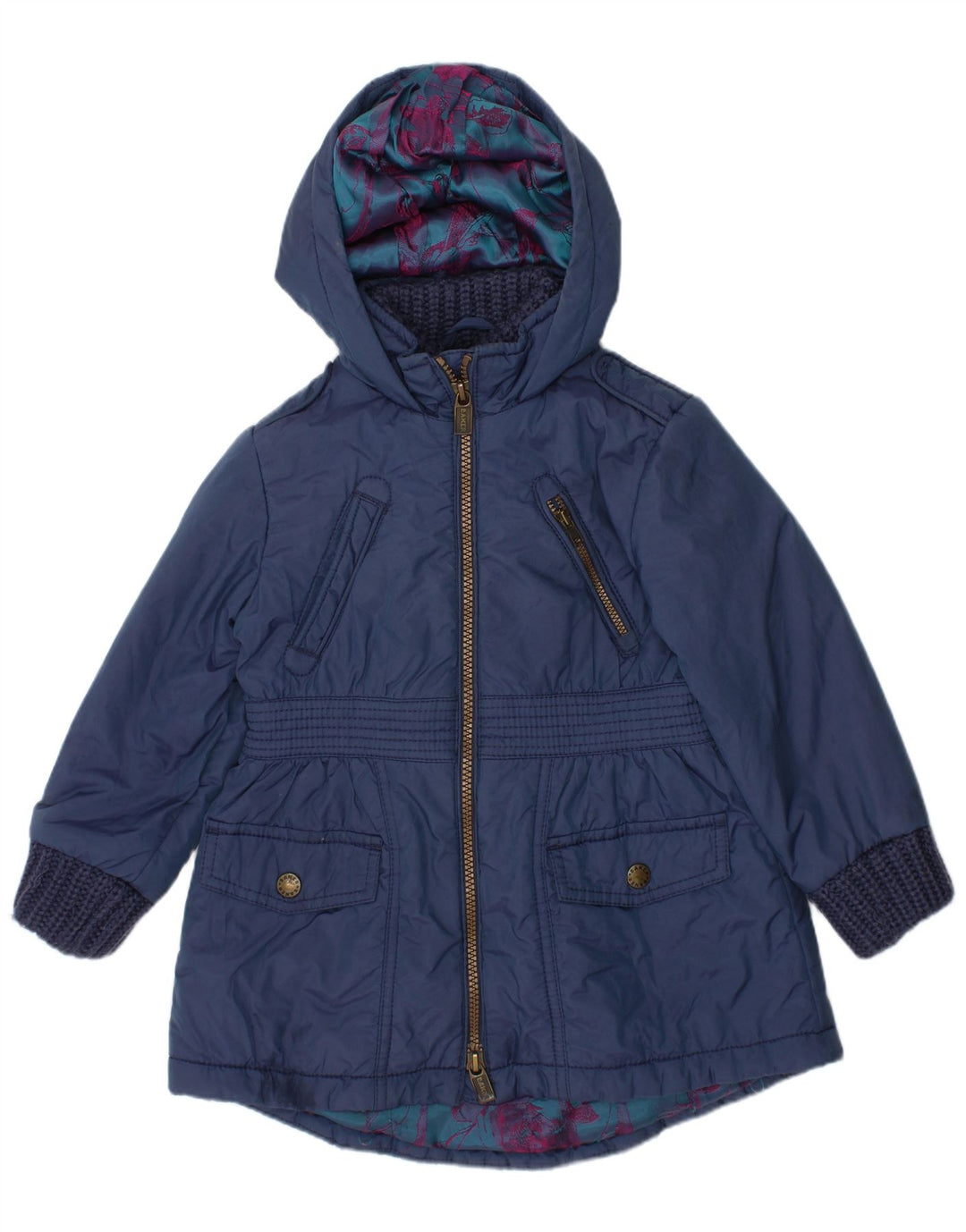 TED BAKER Girls Hooded Padded Coat 2-3 Years Navy Blue Nylon