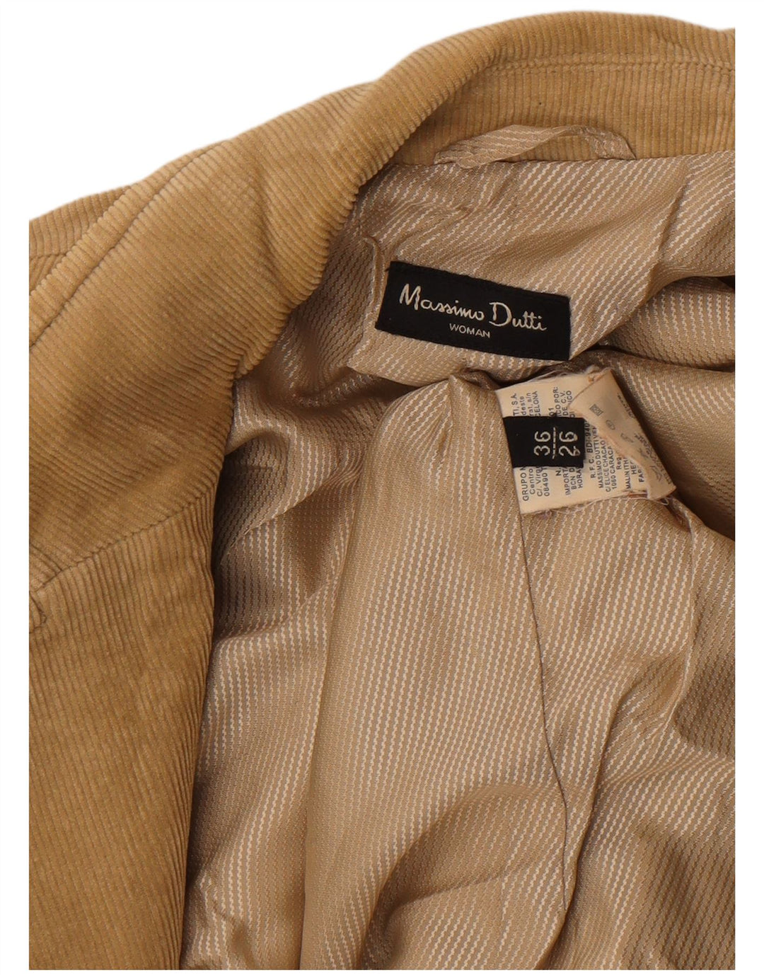 MASSIMO DUTTI Giacca blazer da donna in velluto a coste a 2 bottoni EU 36 XS cotone marrone