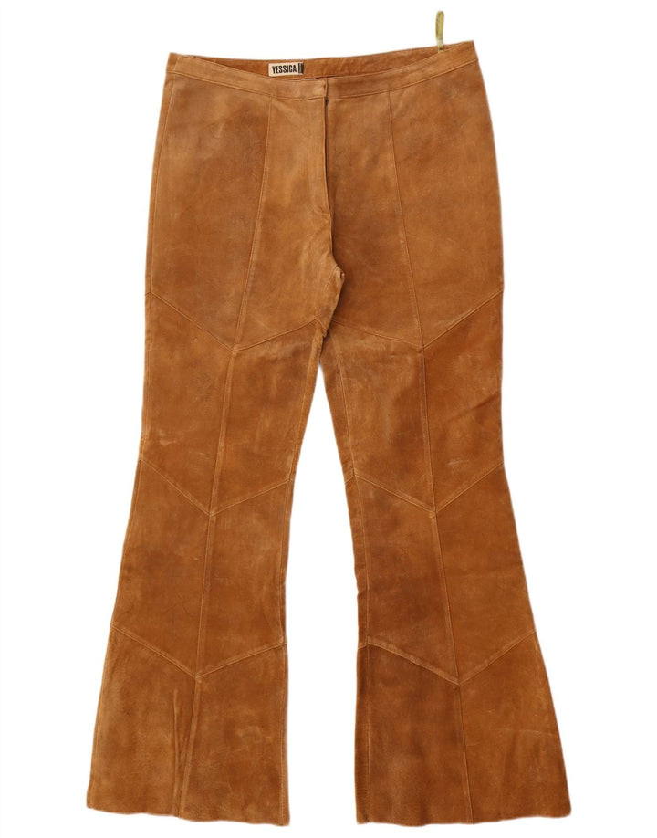 Pantaloni in pelle scamosciata bootcut da donna Yessica EU 42 Large W34 L31 Pelle marrone
